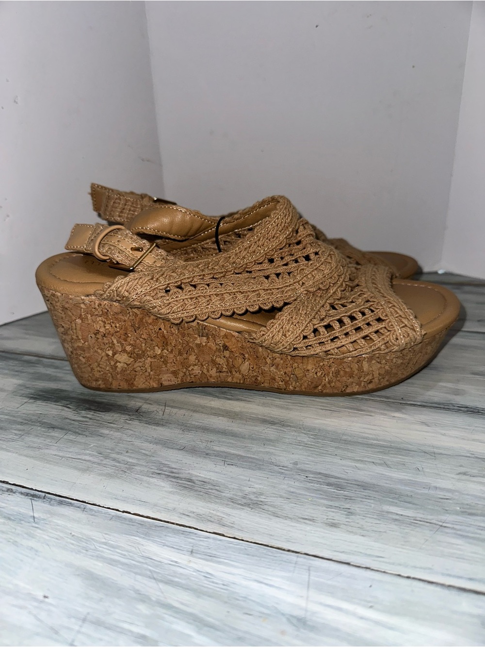 Maurices Braided Cork Wedge Sandals - Tan Sz 8.5